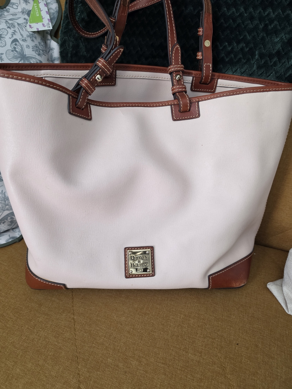 Dooney & Bourke Pink Tote with Brown Trim
